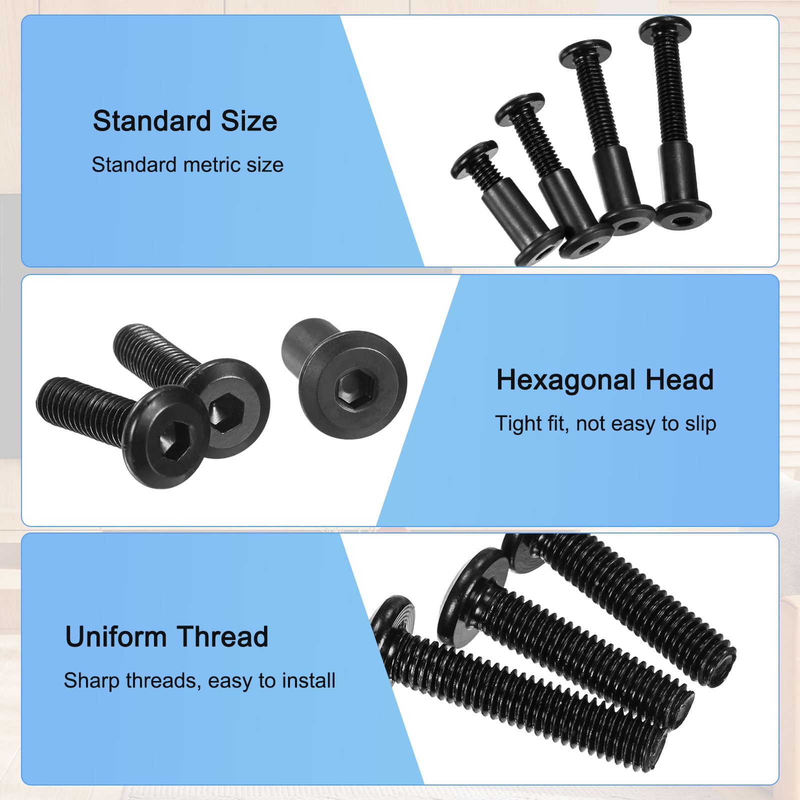 Uxcell 20-Pack Hex Drive Socket Cap Bolt M6 x 50mm Carbon Steel for Furniture