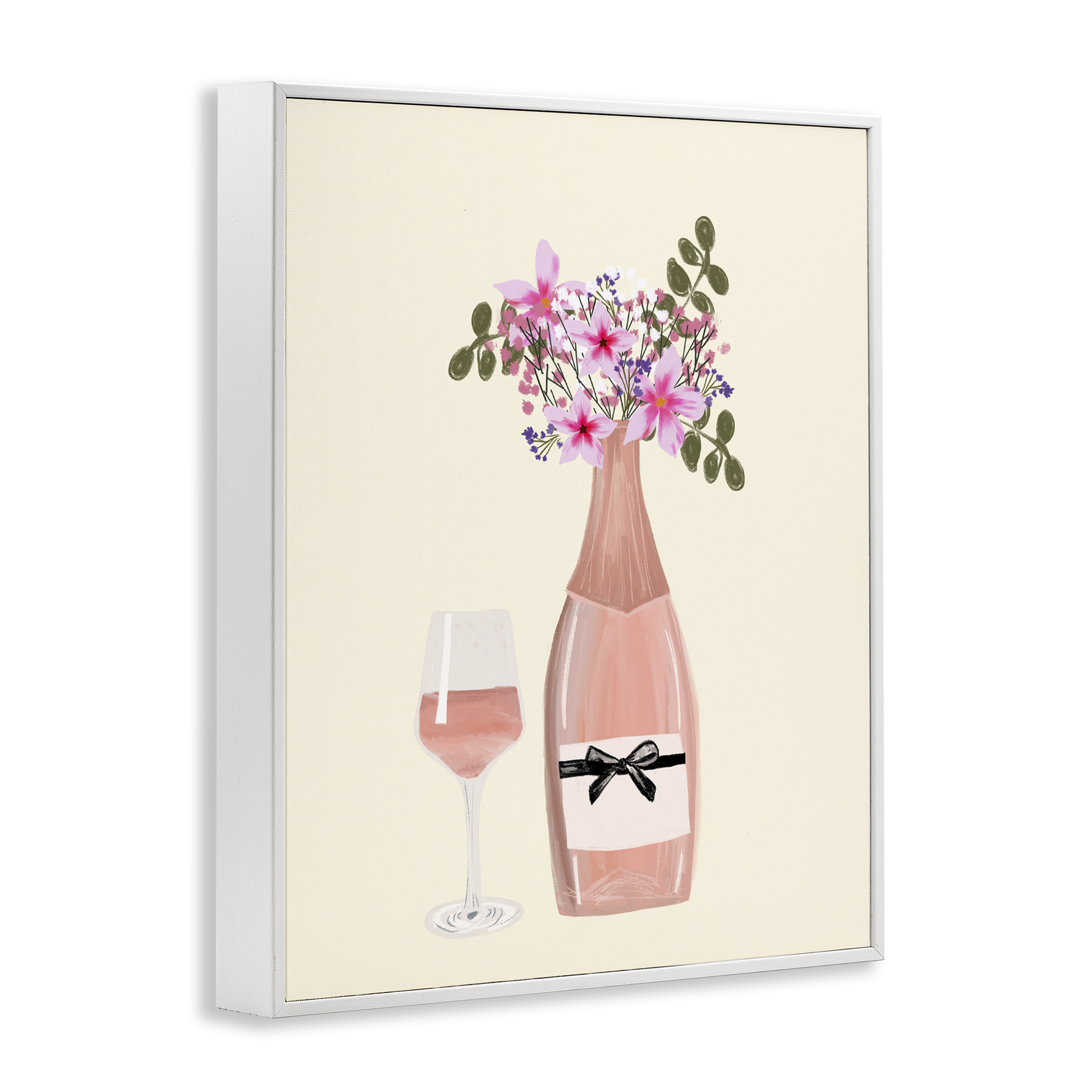 Stupell Industries Floral Champagne & Glass Food & Beverage Painting White Framed Art Print Wall Art, 11 x 14