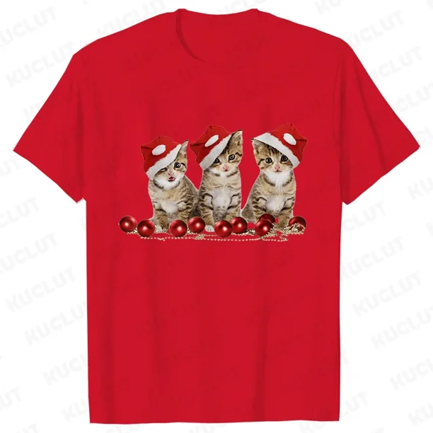 Gato Polera Kawaii Camiseta Kawaii De Gato De Navidad Para Mujer