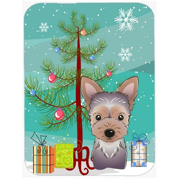 Carolines Treasures Christmas Tree and Yorkie Puppy Glass Cutting Board Large 12H x 16W multicolor