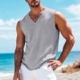 thumbnail image 4 of USNSM Linen T Shirts for Men Lightweight Breathable Short Sleeve V Neck T-Shirts Vintage Loose Fit Summer Casual Beach Tee Tops Gray S, 4 of 7