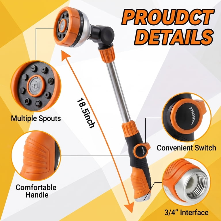 OHHANI 19in Metal Watering Wand, 8 Spray Patterns, 180° Nozzle photo 5