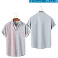 thumbnail image 4 of DeHolifer Men Shirt Short Sleeve Lapel Button Color Block Casual Shirt Loose Casual Fashion Blouse Tops Pink 3XL, 4 of 7