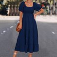 thumbnail image 4 of IROINNID Reduced Wedding Guest Dresses for Women Formal Evening Night Dress Casual Solid Color Square-Neck Short Bubble Sleeve Dress Elegant Empire Dress,Navy, 4 of 8