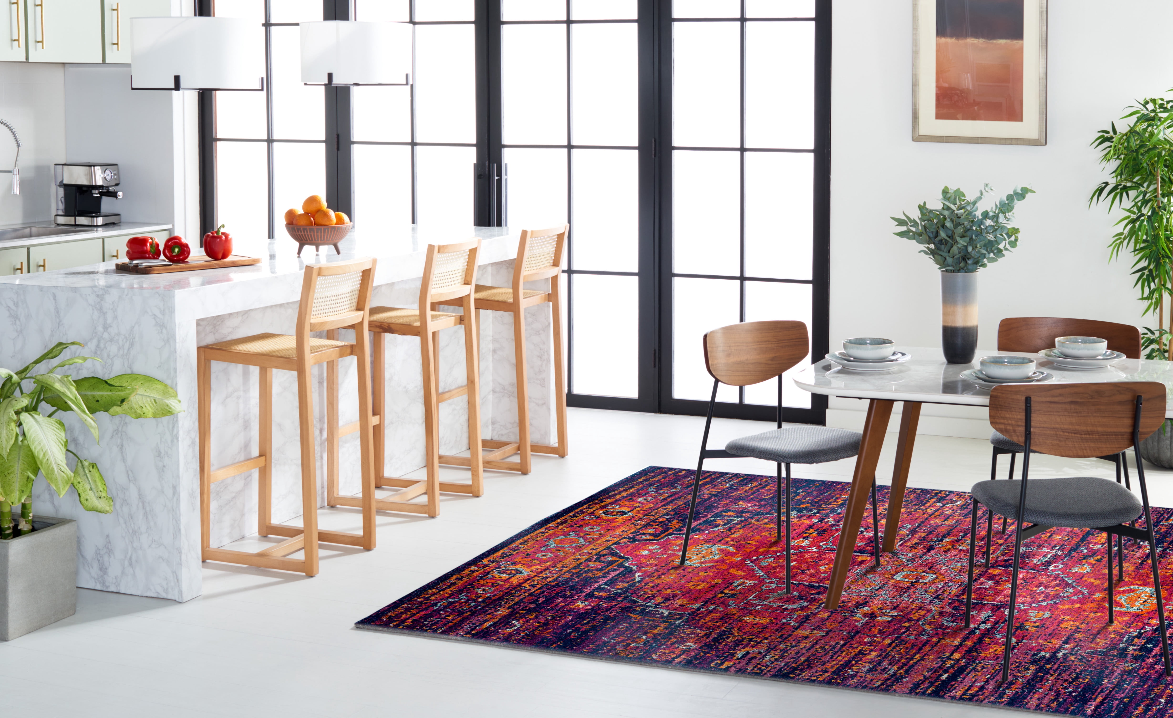 SAFAVIEH Evoke Westley Bordered Area Rug, Blue/Fuchsia, 5'3" x 5'3" Square