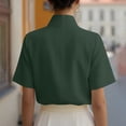 thumbnail image 6 of Women's Solid V-Neck Work Blouse Short Sleeve Stand Collar Business Casual Office Shirt, 6 of 7