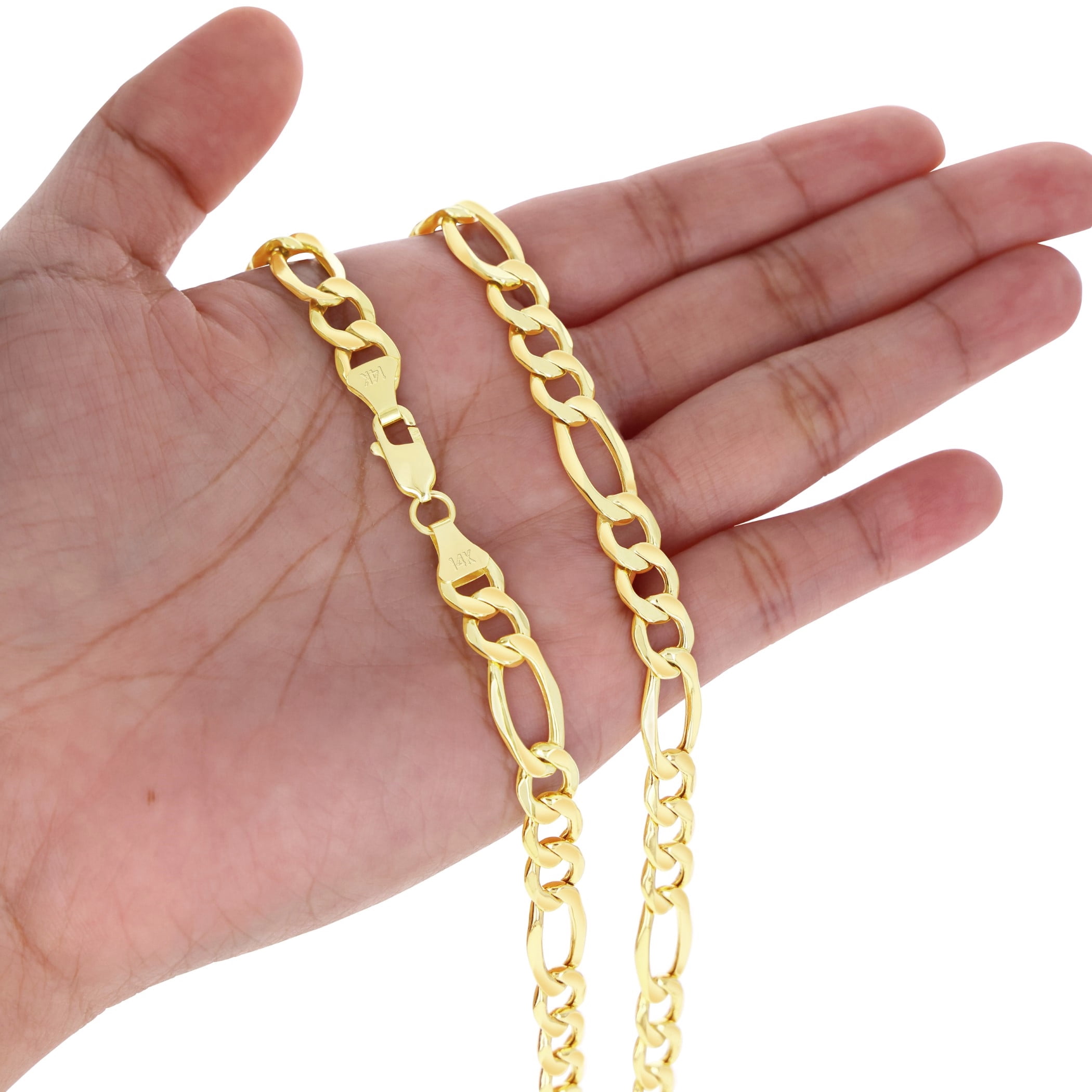 Nuragold 14k Real Yellow Gold Figaro Link 7.5mm Chain Bracelet (7"-9") Italian Jewelry for Men & Women