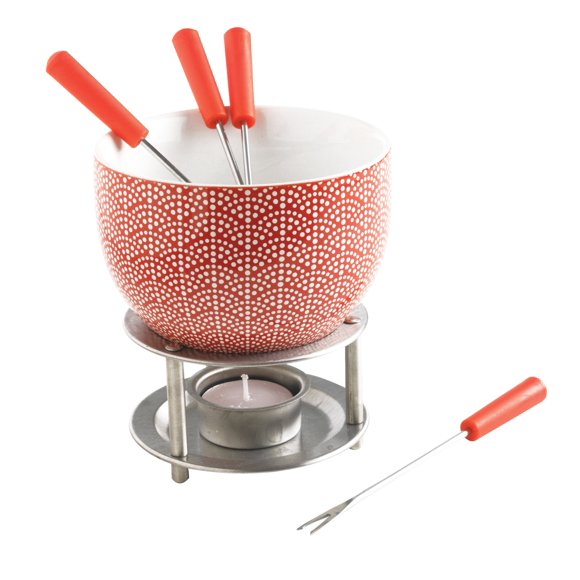 Juego de fondue Mastrad: incluye olla de cerámica, tenedores de acero inoxidable, portavelas, vela y soporte para calentar. Derrite chocolate, queso y mucho más.