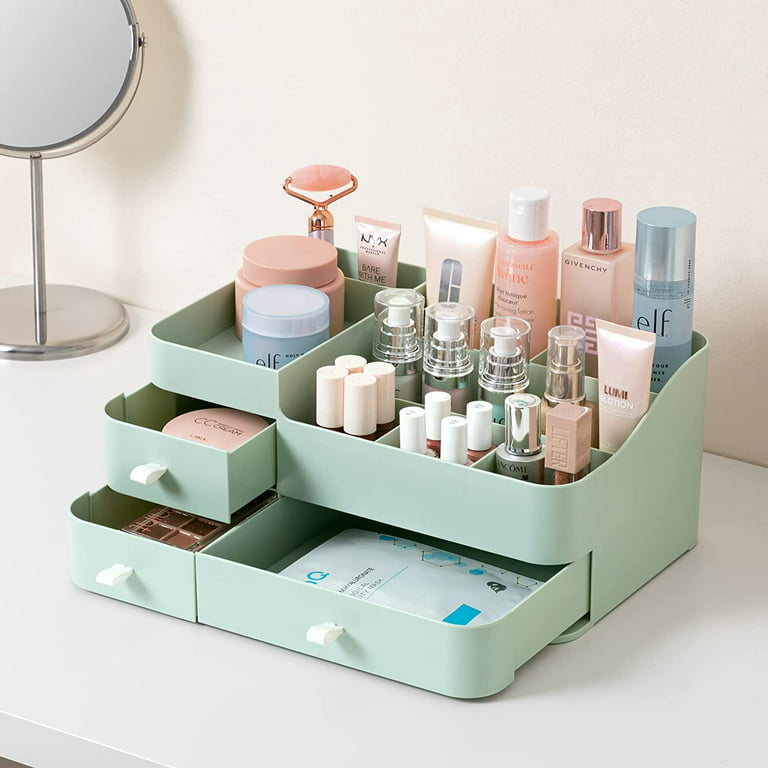 HBlife Plastic Makeup Organizer for Vanity, Large Skincare Organizers 8  Compartments Bathroom Organizer Cosmetic Storage, Green