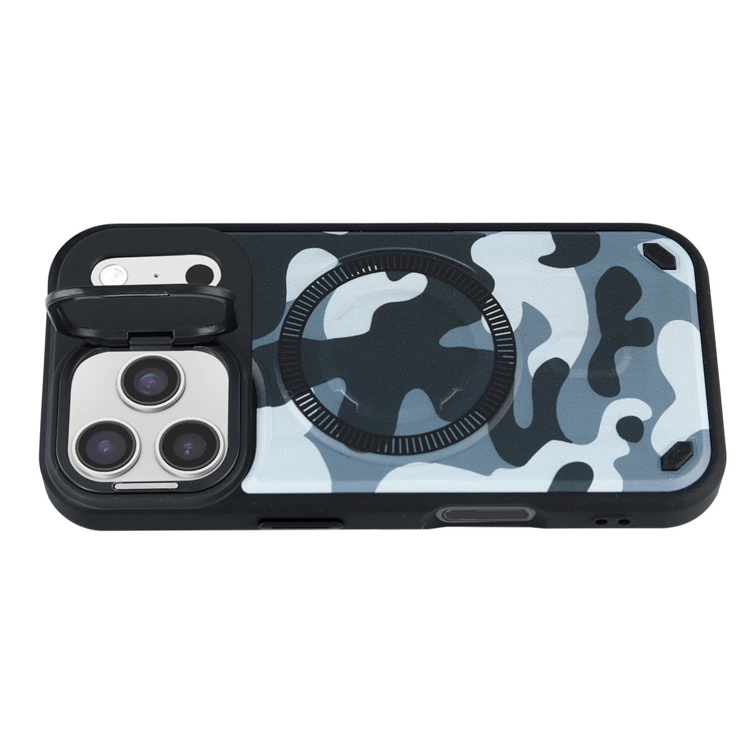 Thin Camouflage MagSafe Case with Built-In Camera Kickstand for iPhone 17 Pro Max - Blue