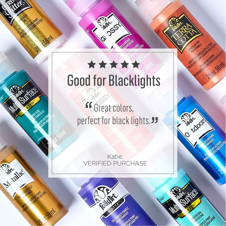 FolkArt Neon Blacklight Acrylic Craft Paint, Matte Finish, Red, 2 fl oz, Size: 2oz