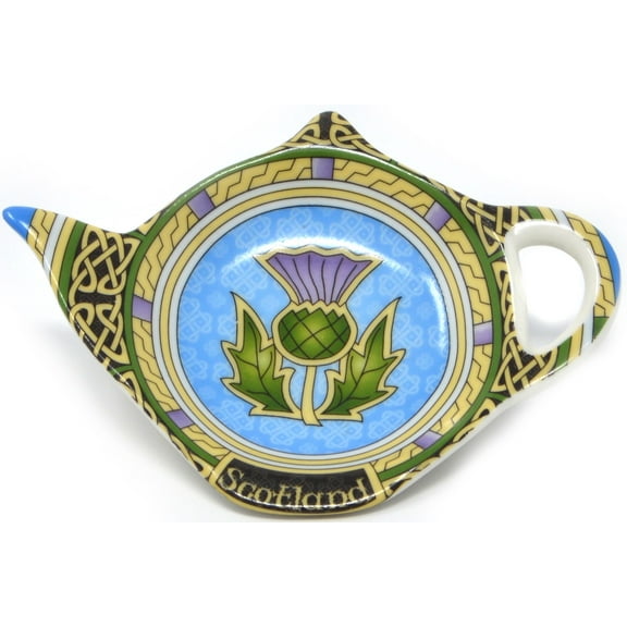 Scotland Thistle Teabag Holder Ceramic Teapot Shape Celtic Knot Design by Royal Tara