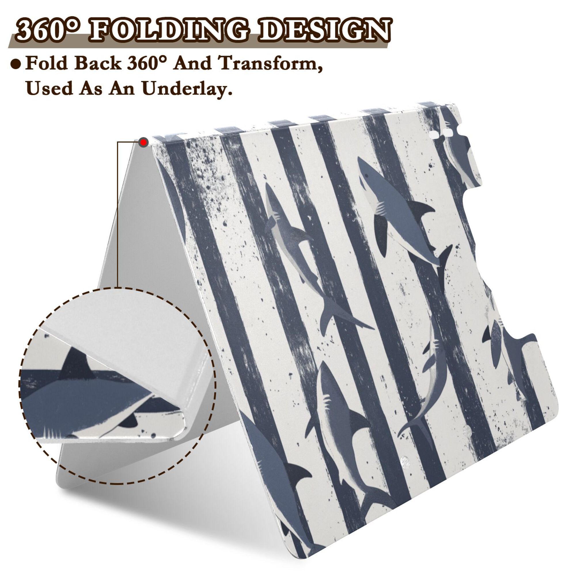 FORMRS A4 Clipboard Folder with Pen Holder Horizontal Foldable School Office Binder, Light Sharks