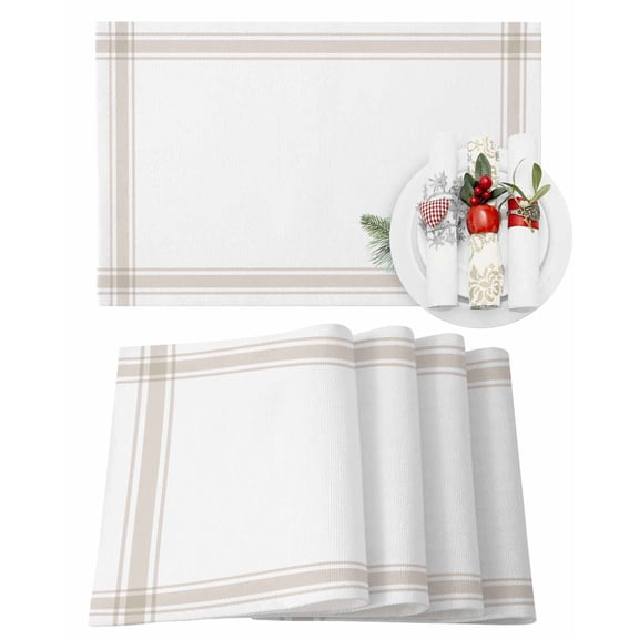 Christmas Pine Cones Placemats Set of 2 Winter Vintage Brown Striped Heat Insulation Washable Place Mats, Rustic Non-Slip Table Mats for Dining Table Party Kitchen Decor,13x19 Inch