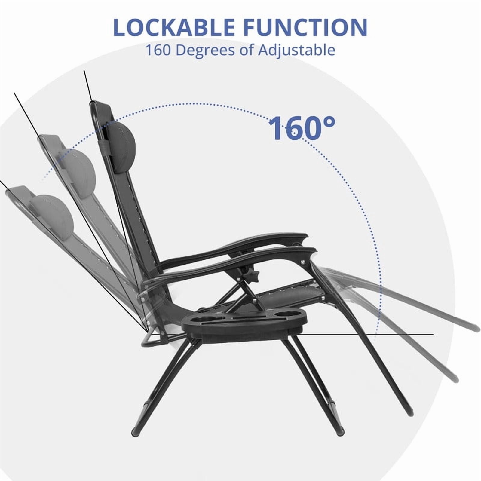 Simenmax Zero Gravity Chair Set of 2 with Cup Holder & Removable Pillows, Adjustable Reclining Outdoor Patio Folding Chairs Portable Lounge Chair Furniture for Poolside, Lawn, Beach, Camping, Black