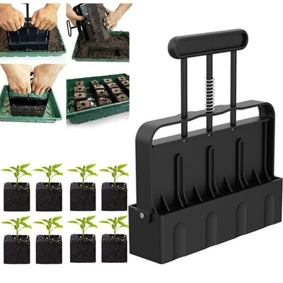 Fmxomd 1 Pack Soil Block Maker Handheld, Manual Blocking Tool for Seed Starting, Garden Potting Soil for Indoor Outdoor Plants, No Transplant Shock (4 Cell)
