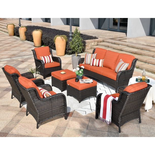 Ovios 7 Pieces Patio Furniture AllWeather Outdoor Conversation Set Wicker Sectional Couch with