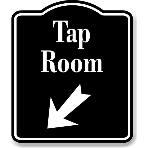 Tap Room Bar 45 Degree Down Left Arrow BLACK Aluminum Composite Sign, 20"x24"
