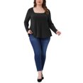 thumbnail image 2 of Blusas brillantes de cuello cuadrado de manga larga con brillo para mujeres de tallas grandes Agnes Orinda 4X negras, 2 of 5