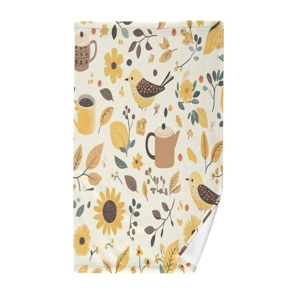 Yayeee 100% Cotton Hand Towels for Bathroom 16" x 28" Kitchen Towel, Beige Birds Floral