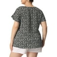 thumbnail image 3 of Agnes Orinda Women's Plus Size Retro Ditsy Floral Short Sleeve Round Neck Blouses, 3 of 6