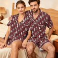thumbnail image 4 of Couples Pajama Sets Matching Halloween 2 Piece Short Sleeve Button Down Pjs Soft Lightweight Sleepwear Loungewear for Her Him with Allover Graphic Print Red S, 4 of 6