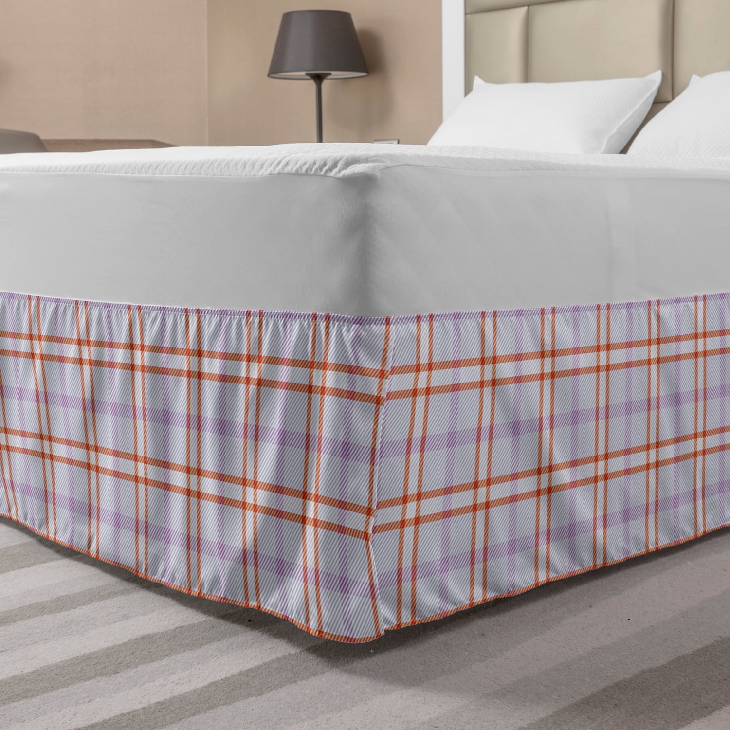 Plaid Bed Skirt, Diagonal and Vertical Stripes in Checkered Pattern in