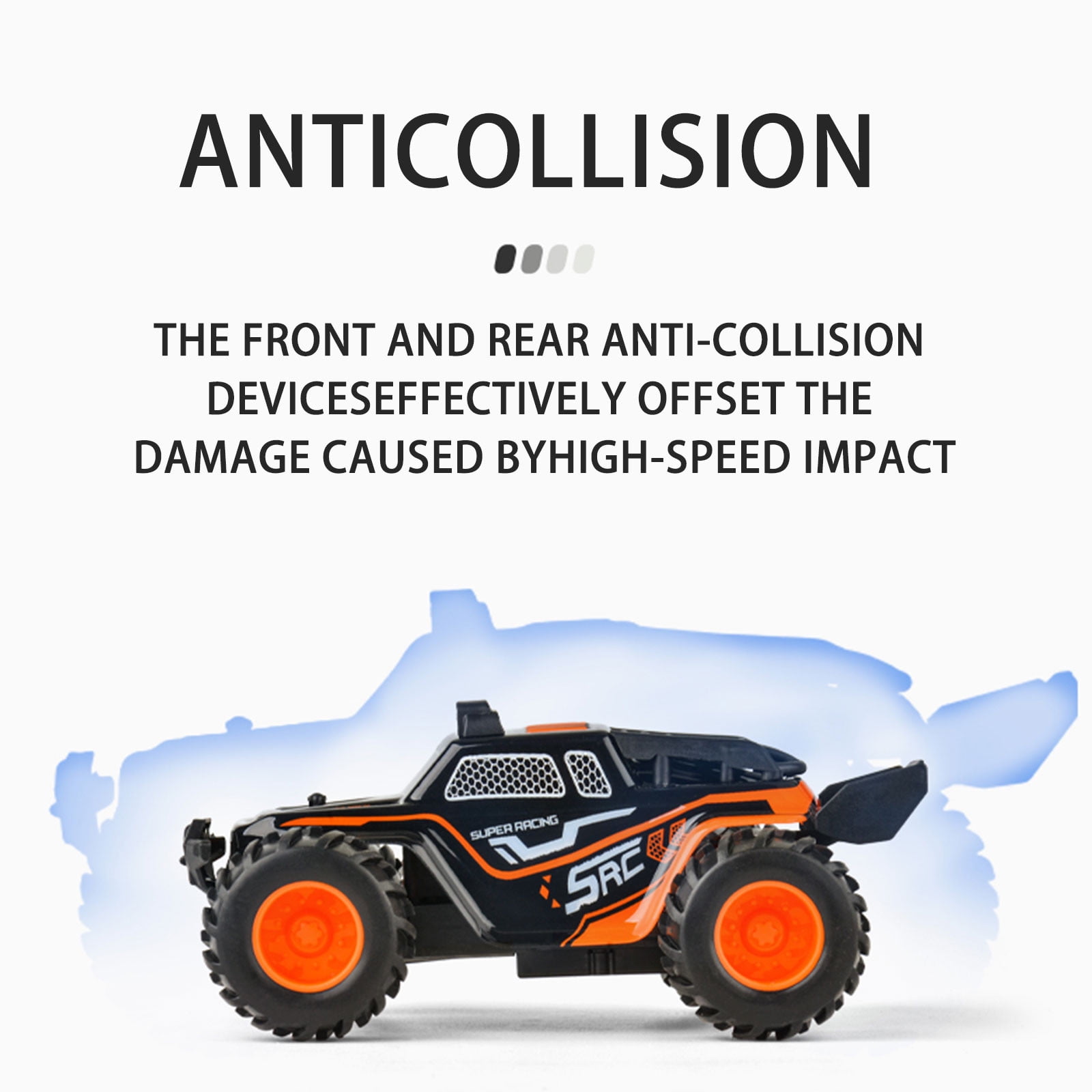 ​1/18 Scale 4WD Mini RC Truck w/Anti-Collision Bumpers - 5km/h Trail Mode & USB Charge | Beginner Car Age 6+ (13.3cm)​​ B