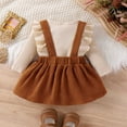 thumbnail image 4 of GYRATEDREAM Newborn Baby Girl Outfits Infant Ruffle Long Sleeve Ribbed Romper Corduroy Suspender Skirt Overall Dress Toddler Fall Winter Clothes Apricot for 0-18M, 4 of 8