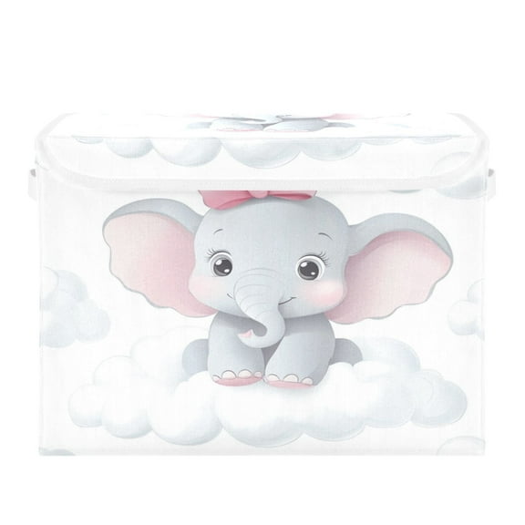 16.5x12.6x11.8in Foldable Flip-Top Storage Bin, Dustproof Magic Tape Closure, Ideal for Home & Toy Organization，Cute Baby Elephant