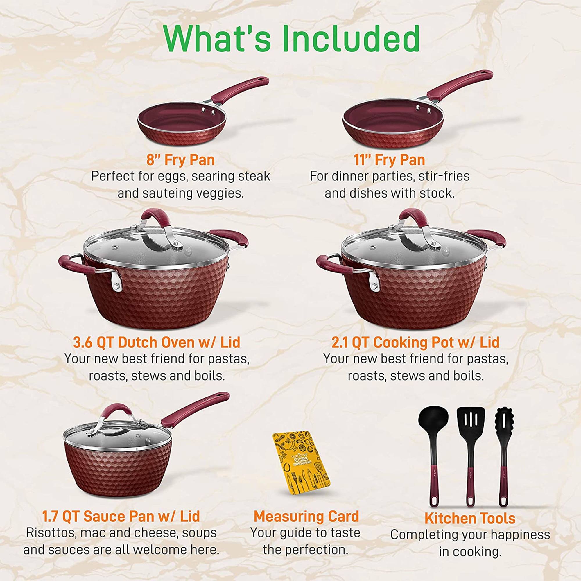 NutriChef Lines Pattern 11-Piece Reinforced Forged Aluminum Non-Stick  Cookware Set in Red NCCW11RDL - The Home Depot