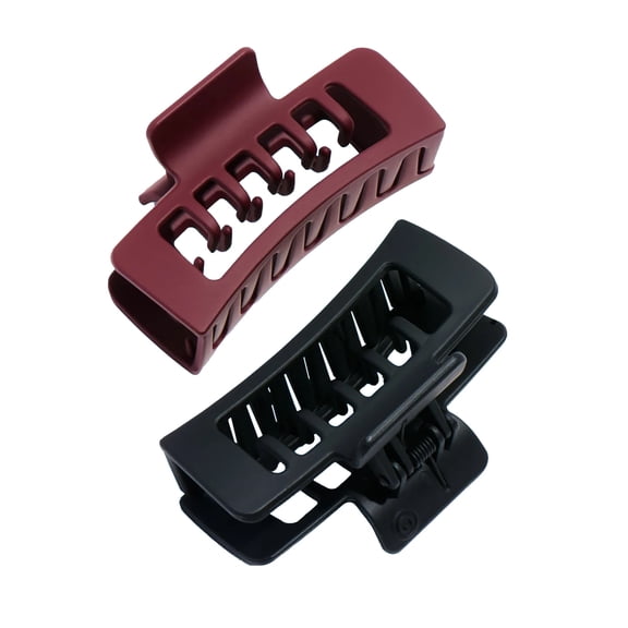 Gimme Beauty Rectangle Double Teeth Claw Clip - Extra Grip Accessory Set - Perfect for Medium Hair - Lasting Hold for Everyday Wear - Trendy, Non-Slip Cilp Duo for Women - Maroon & Black, 2 Pack