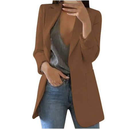 Dressy Blazer Jackets for Women Open Front Plus Size Suit Cardigan Fall Lightweight Work Casual Clothes Solid Coats
