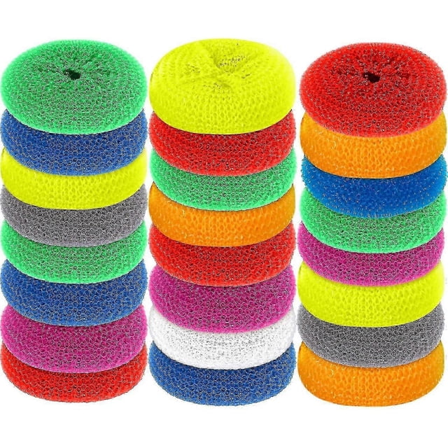 30pcs Scouring Pads Round Dish Pads Plastic Non-scratch Dish Scrubbers