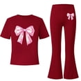 thumbnail image 5 of ATOGUTA Girls Clothing Set Kids Short Sleeve T-Shirts and Elastic Waist Flared Pants Size 5T-15 Summer Clothing Sets Red, 5 of 7