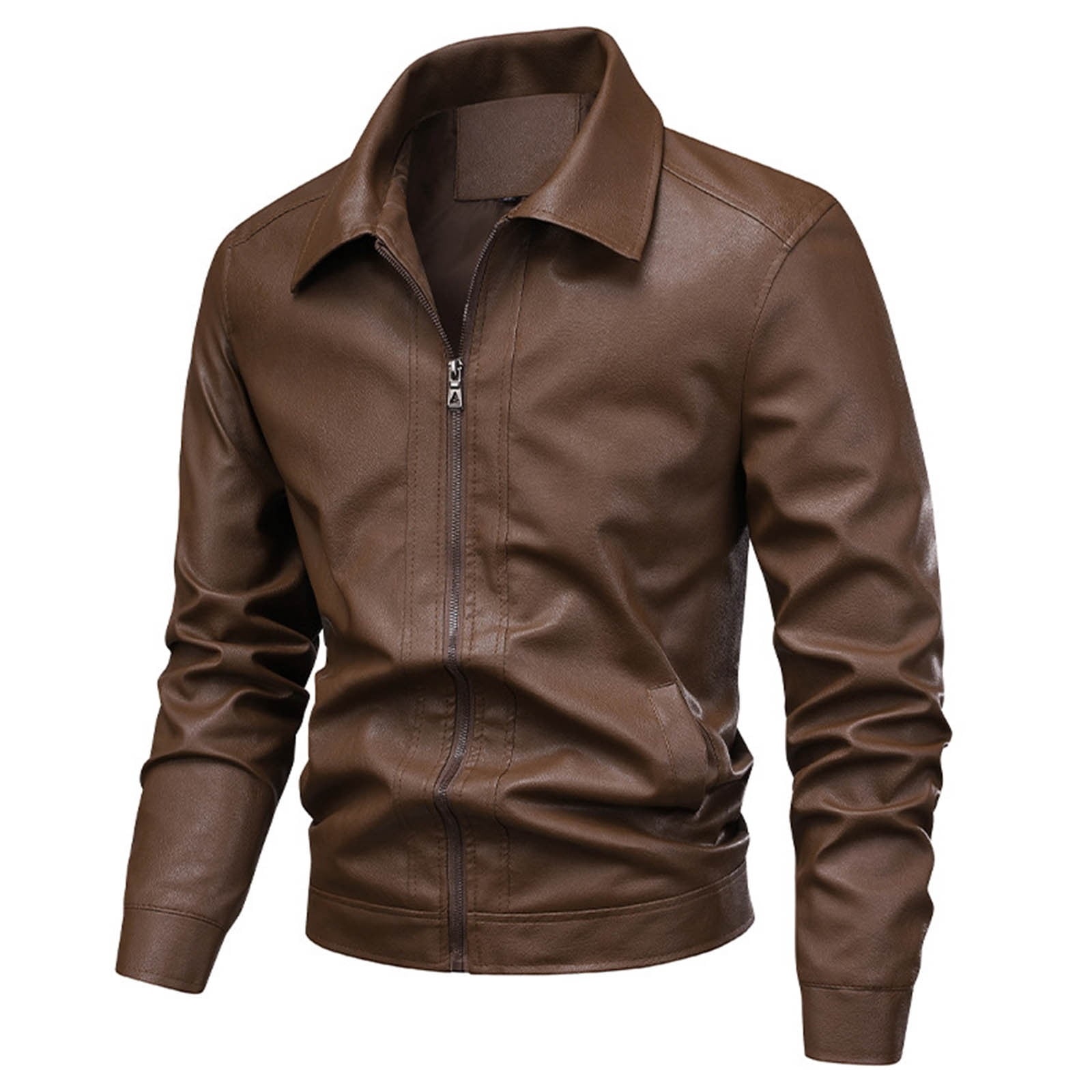 Xzbqbs Mens Casual Leather Jacket Casual Vintage Full Zip Up Motorcycle Jackets Lightweight Classic PU Faux Leather Lapel Jacket