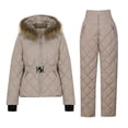 thumbnail image 4 of Womens Winter Ski Suit, Two Piece Outdoor Warm Quilted Windproof Snowsuit Fuzzy Hooded Jackets with High Waisted Snowpants Beige XXL, 4 of 4