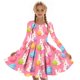 thumbnail image 5 of Vestido de manga larga con cuello redondo para niñas, vestido elástico de manga larga, corte A, estilo patinador con volantes, vestido de recital escolar, vestido de manga larga con cuello redondo par, 5 of 6