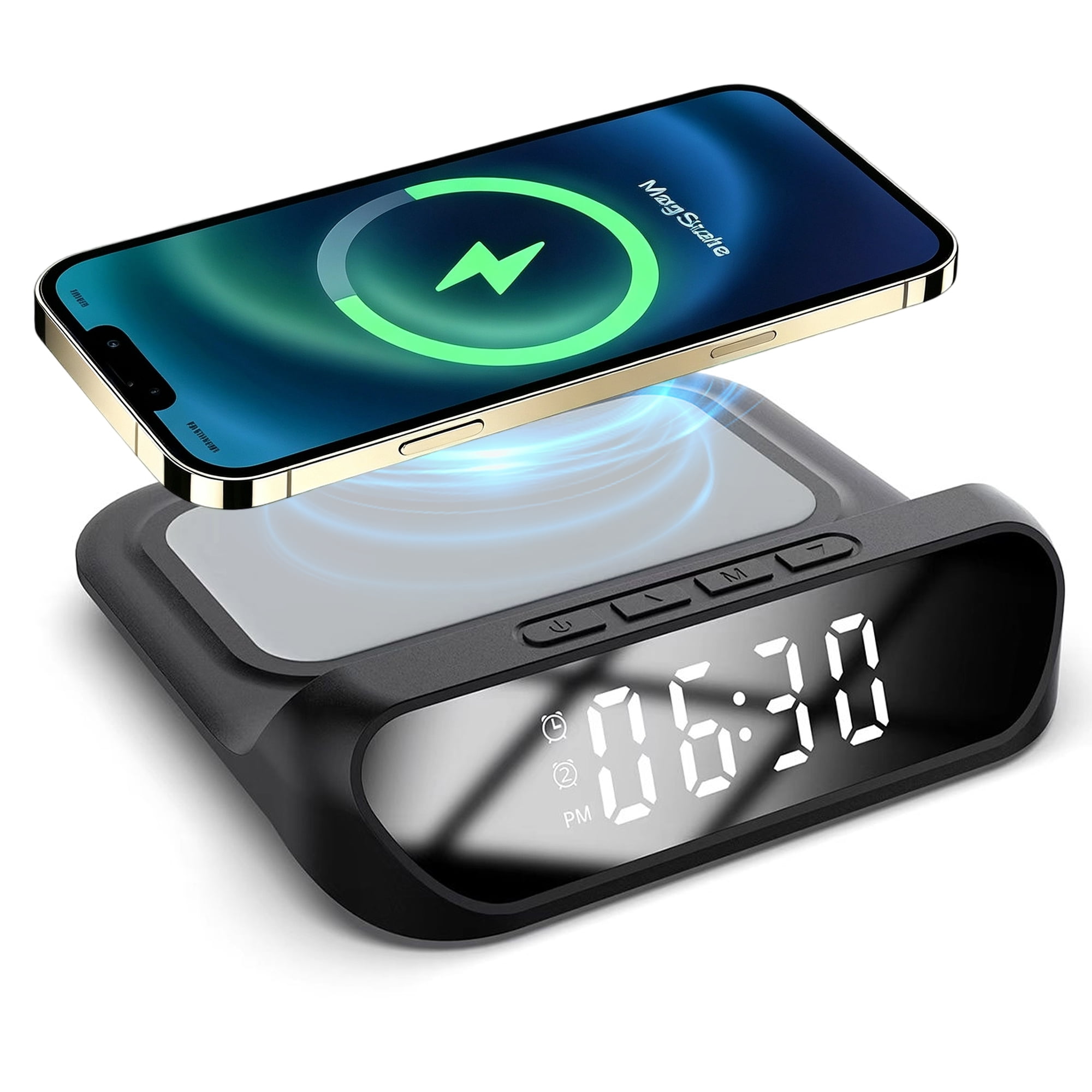 Wireless Charging Alarm Clock for Bedroom,15W Fast Wireless Charger Digital Alarm Clock,Compatible with IPhone 17/16e/16/15/14/13/12 Pro Max