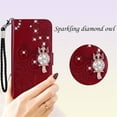 thumbnail image 5 of Wallet Case for iPhone 16 Pro Max 6.9" with Card Slot Holder Kickstand, Glitter Bling Diamond Rhinestone Owl PU Leather Flip Folio Cover with Wrist Strap for iPhone 16 Pro Max MTY-Red, 5 of 14