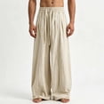 thumbnail image 2 of Aezemi Men Loose Cotton Linen Pants Baggy Wide Leg Ruched Harem Pants Elastic Waist Drawstring Palazzo Summer Beach Vacation Trousers with Pockets 4XL, 2 of 6
