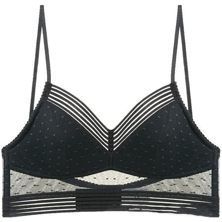 

TINYSOME Womens Deep U Low Back Lace Bralette Thin Cup Polka Dot Bustier Top Sheer Mesh Seamless Solid Underwear Bra Lingerie