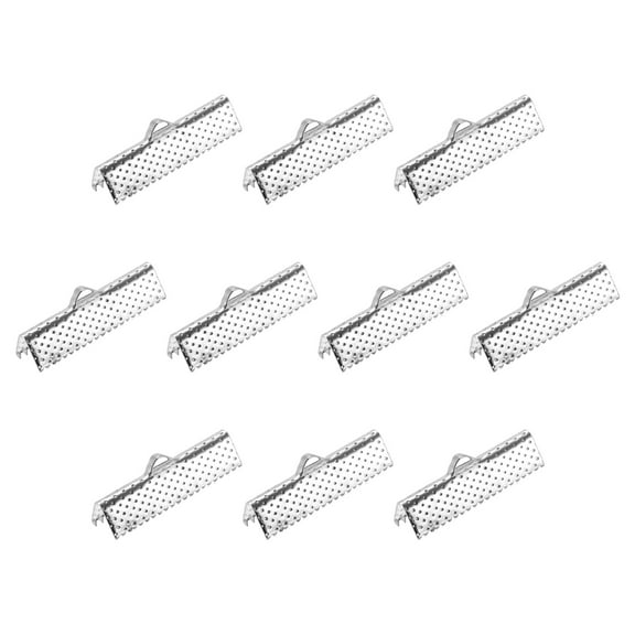 50Pack Ribbon Crimp Clamp Ends 25mm Cord End Clasp for DIY Craft Silver White