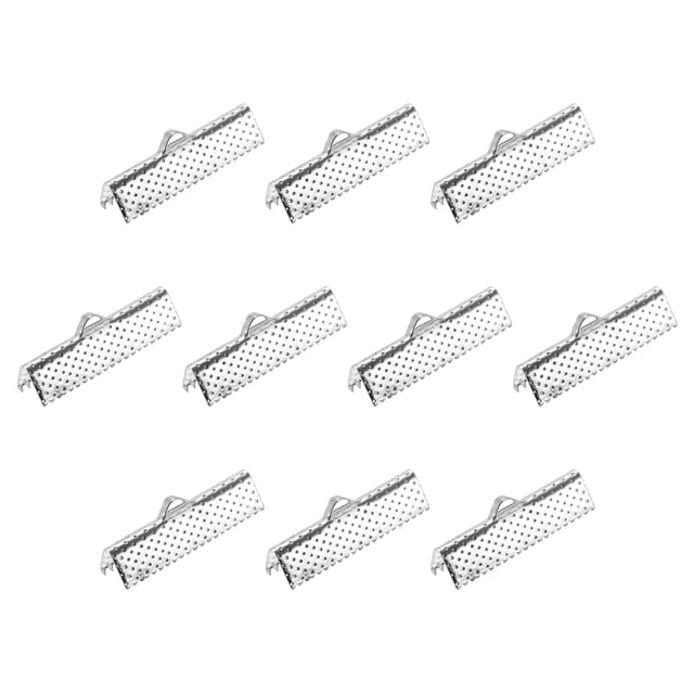 Unique Bargains 50Pack Ribbon Crimp Clamp Ends 25mm Cord End Clasp for DIY Craft Silver Tone
