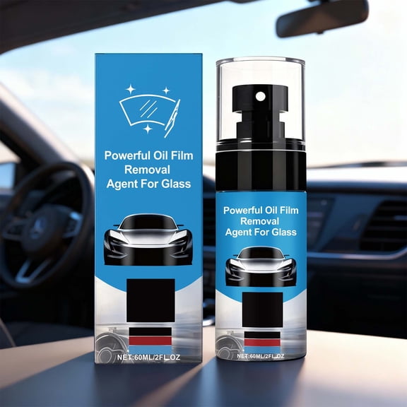 Glass Oil Film Remover for Automotive Use - 2 fl oz Spray Bottle for Easy Application, Effectively Removes Stubborn Oil Films on Windshields, Streak-Free Finish for Clear Visibility