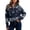 Blue, variant on Womens Zip Up Knit Jacket Bandana Paisley Print Stand Collar Long Sleeve Ribbed Trim Casual Jackets