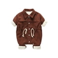 thumbnail image 1 of UAMVSH Baby Corduroy Jumpsuit Fleece Lapel Neck Shirts Warm Thick Rompers Soft Button down Drawstring Newborn Clothes(9-12 Months,Coffee), 1 of 7