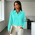 thumbnail image 7 of Womens Casual Long Sleeve Collared Top Button Down Solid Color Side Split Hem Daily Work Shirt Green S, 7 of 7