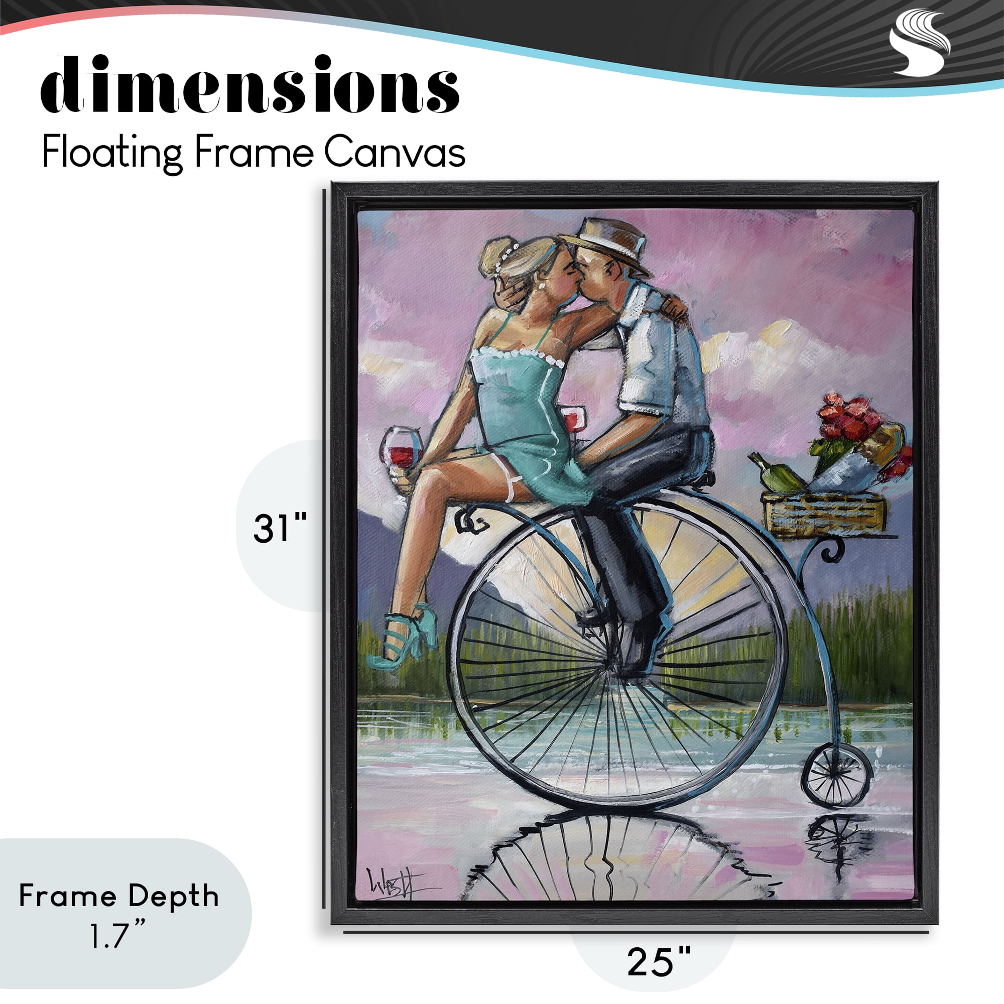 Stupell Industries Romantic Picnic on Bicycle Black Framed Floater Canvas Wall Art, design by Ronald West