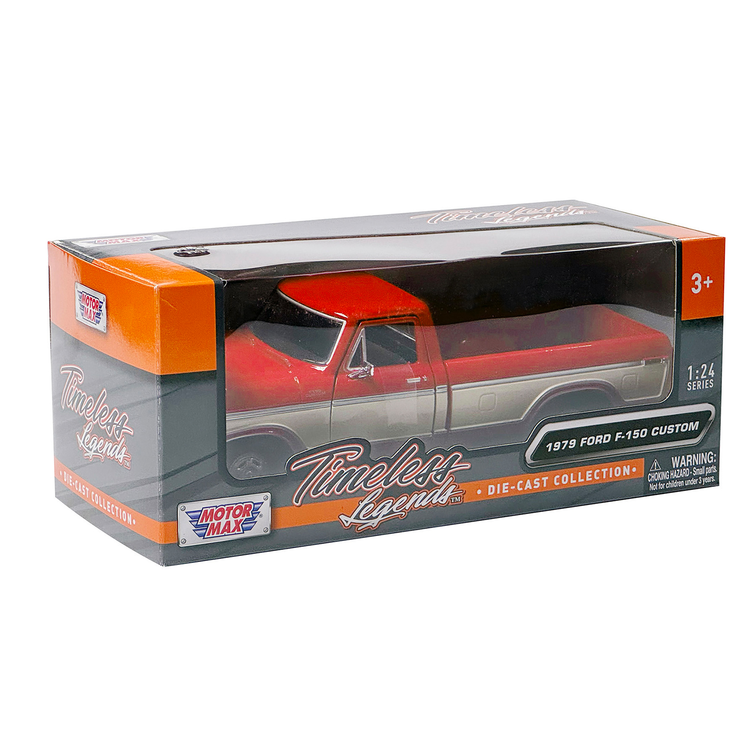 Motormax 1/24 Scale 1979 Ford F-150 Custom Pickup Diecast Car in two tone Red and Cream color